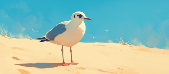 Fototapeta premium Close up painting of a charming young seagull on a sandy beach