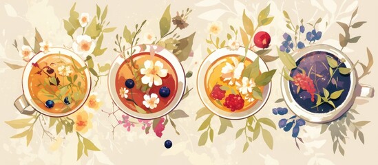 Selection of herbal teas presented in delicate porcelain bowls