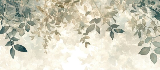 Nature artwork featuring a textured watercolor background showcasing artistic depictions of leaves and trees Suitable for interior photo wallpapers