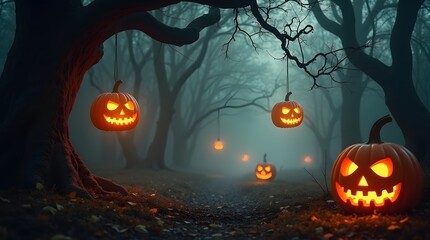 halloween background with pumpkin and bats