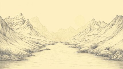 Psalms 85 Biblical Illustration: River of Righteousness Nourishing the Land, Symbolizing Fulfillment of God’s Promises, Ideal for Faith-Based Content, Beige Background