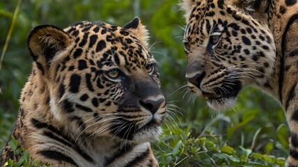 Wildlife Conservation, two jaguar looks each other 