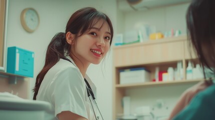 Obraz premium A female doctor is treating a patient in a treatment room