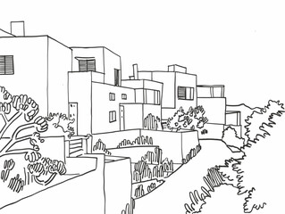 Fototapeta premium Single Line Architecture and Landscape Minimalistic Drawing