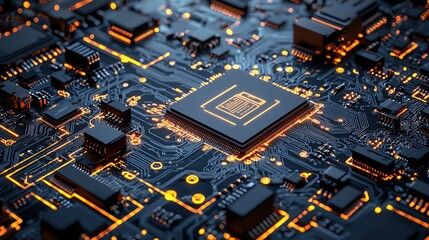Abstract circuit boards mixed with mechanical elements, symbolizing the industrial automation process