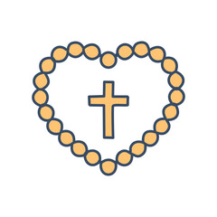Christian Rosary beads. Prayer Catholic chaplet with the Holy Cross. Use as poster, card, flyer, T Shirt design or Tattoo