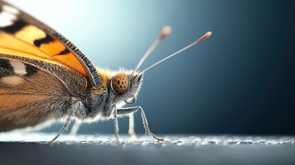 Obraz premium A stunning close-up of a butterfly showcasing intricate wing patterns and vibrant colors. This macro photograph highlights the delicate beauty of nature.