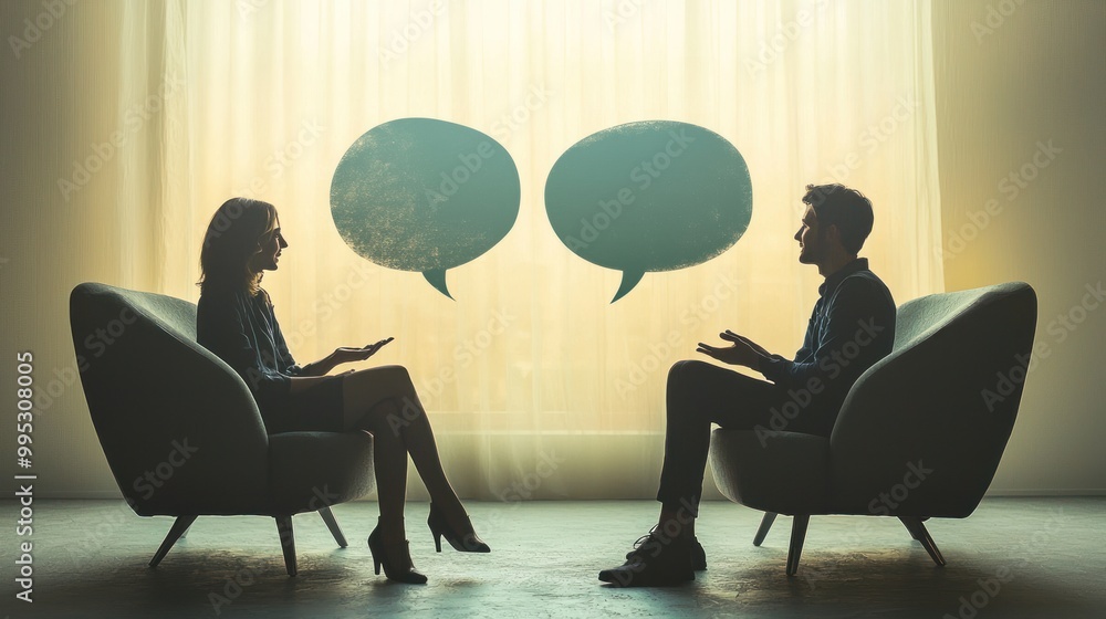 Wall mural a therapist and client engaging in a conversation, symbolizing a therapeutic relationship.