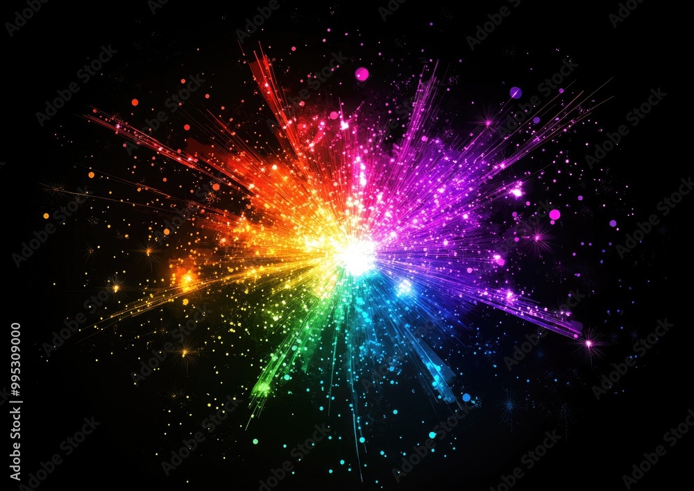 Poster vibrant multicolored fireworks display with shimmering stars and sparkling effects