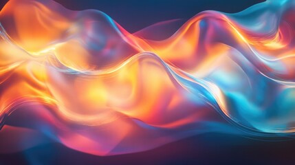 Obraz premium Abstract light painting featuring a glass emitter with iridescent holographic effects and vibrant gradient waves