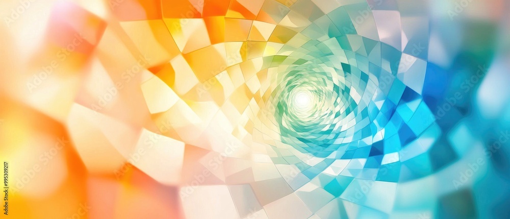 Poster abstract blurred background featuring a multicolored geometric texture with a spiral illustration su