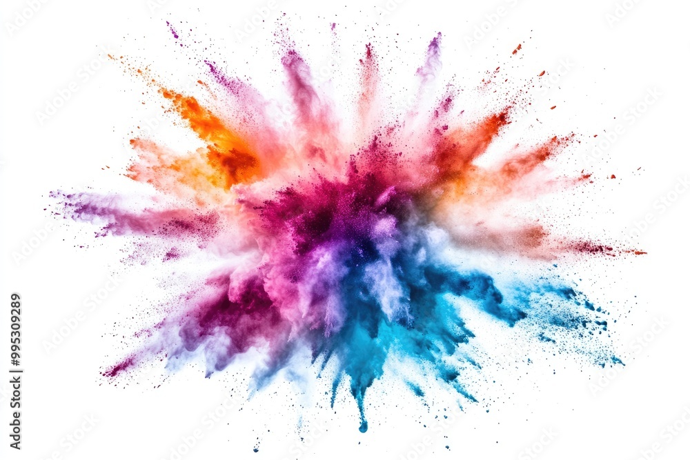 Poster vibrant and colorful powder explosion on a white background creating an abstract effect