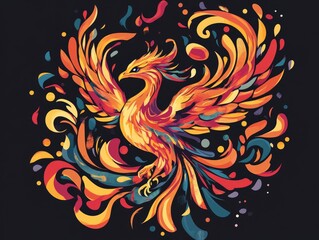 Fototapeta premium Fantasy phoenix bird with fiery wings and abstract design resembling an eagle or falcon symbolizing rebirth in a 2D cartoon style