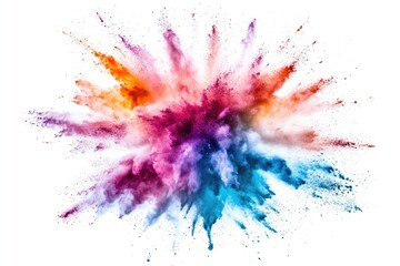 Vibrant and colorful powder explosion on a white background creating an abstract effect