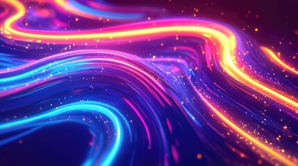 Obraz premium Glowing fluid wave lines in vibrant neon colors representing magical energy and abstract concepts perfect for wallpaper design or 2D cartoon illustration