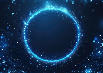 Illuminated blue backdrop featuring a circular frame adorned with sparkling stars