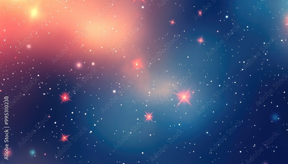 Poster light blue and red 2d cartoon template featuring space stars on a blurred abstract gradient backgrou