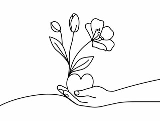 Gratitude's Embrace: A Single Line Journey from Heart to Bloom
