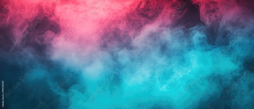 Poster abstract blue green and red neon lights blend with soft fog creating a textured glass background in 