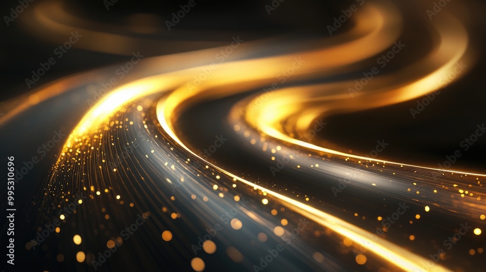 Poster fantasy path with golden glowing lines creating a shiny effect luminous white speed lines and light 