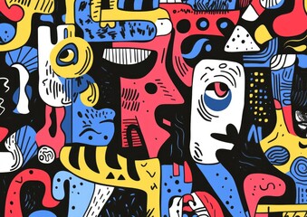 Obraz premium Hand drawn diverse shapes and doodle elements Abstract contemporary modern and trendy 2D cartoon illustration