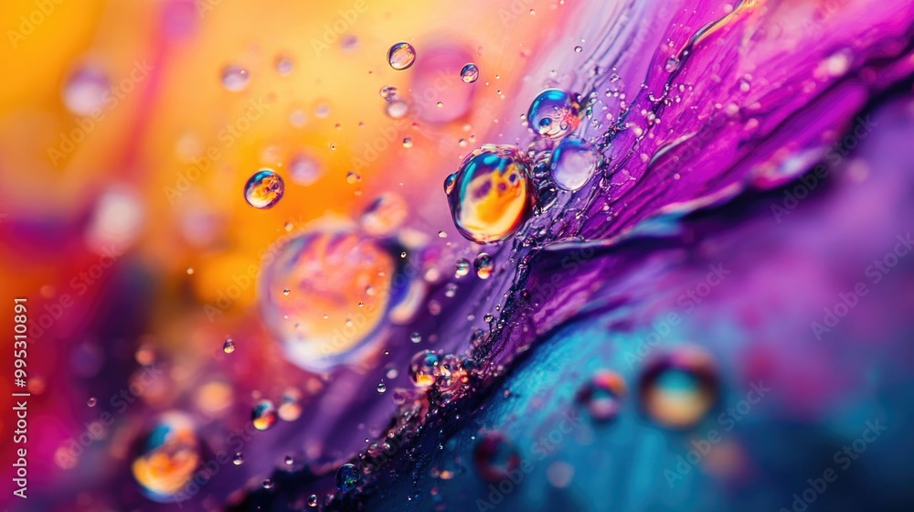 Poster close up view of vibrant color splashes and blobs creating a textured fantasy scene