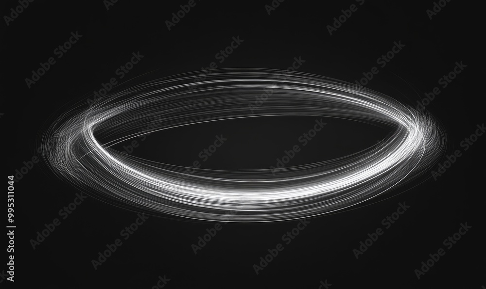 Poster white line creating a grey ellipse on a black background in a raster style