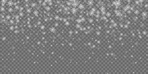 White Snowflakes Border on Transparent Background. Collection graphic art for your design Merry Christmas and Happy New Year.