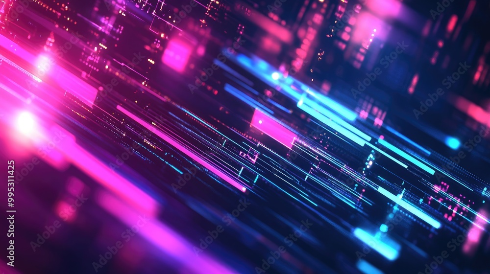 Poster neon glowing technology lines create a high tech futuristic abstract background template in a 2d car