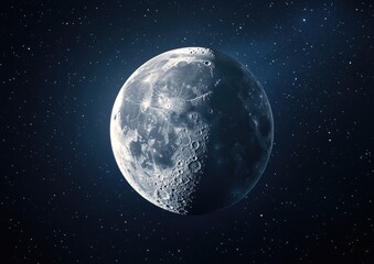 Obraz premium Half Moon Background Realistic moon The Moon orbits Earth as its only permanent natural satellite showcasing its celestial beauty