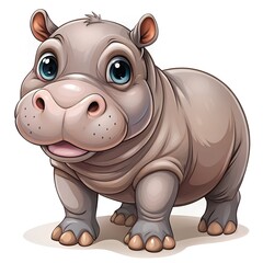 Fototapeta premium Baby hippo cartoon illustration isolated on white background