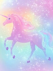 Rainbow unicorn background featuring a holographic pastel sky Vibrant mermaid design with delightful princess colors 2D cartoon illustration creating a whimsical kawaii colorful backdrop with mesh