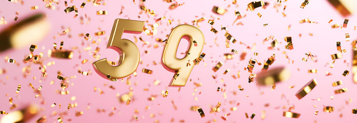 59 Gold Numbers with Confetti on Pink Studio Background