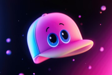 Pink and Blue 3D Cartoon Character with Big Eyes Wearing a Hat