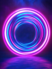 Fantasy 3D render of a circular blue and purple light background designed in a digital neon style with an alpha channel 3D illustration