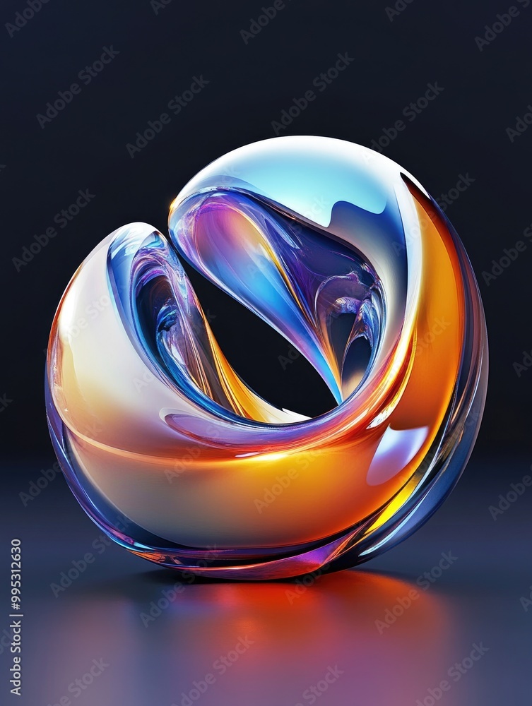 Aufkleber surreal 3d rendering of an abstract sphere featuring organic curves shiny glass metal and plastic sh