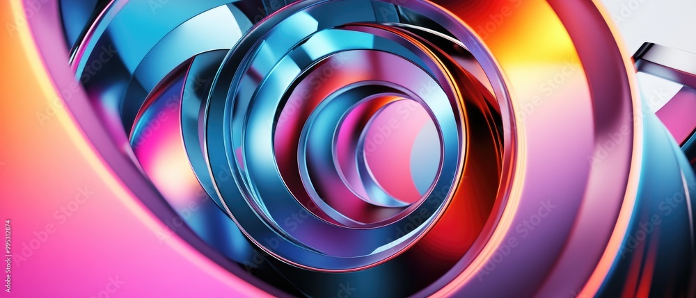 Poster futuristic abstract 3d rendering featuring vibrant circular shapes