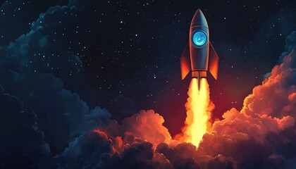 Fantasy illustration of a rocket with ample space for startup business and cryptocurrency advertising EPS 10