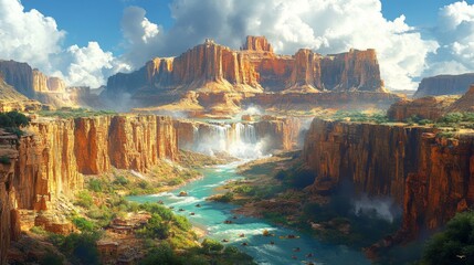 Fototapeta premium Majestic Waterfall in a Canyon Landscape