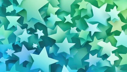 Light blue and green 2D cartoon design featuring small and large stars Contemporary geometric abstract illustration suitable for seasonal advertising and booklets
