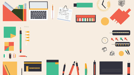 Flat Design Illustration of Graphic Designer Tools and Workspace for Creative Projects and Artistic Work