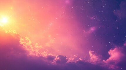 Naklejka premium Stars in the sky during sunrise or sunset Abstract backdrop featuring vibrant dawn colors and celestial bodies