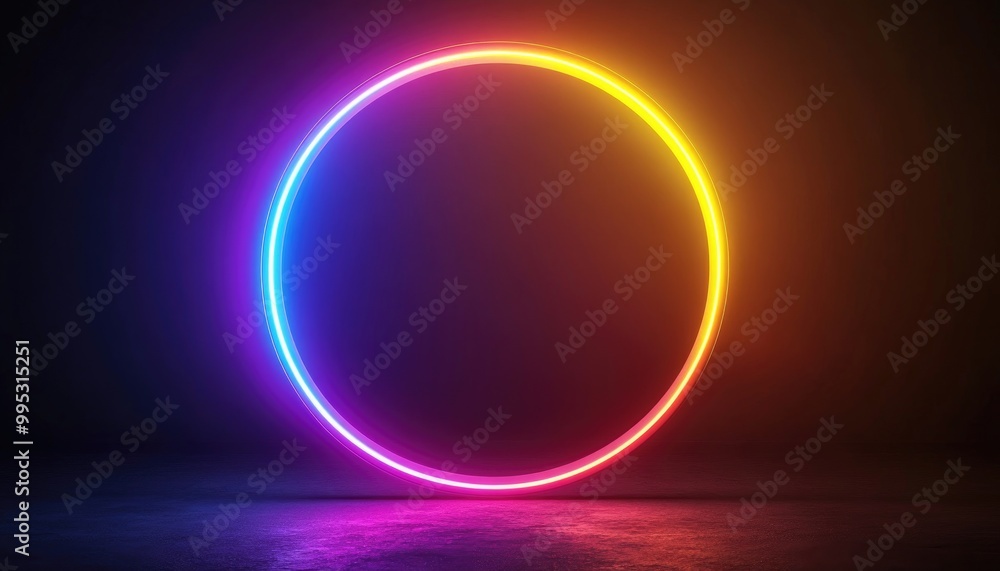 Poster bright circular frame with a glowing backlight effect featuring a designated area for text and promo