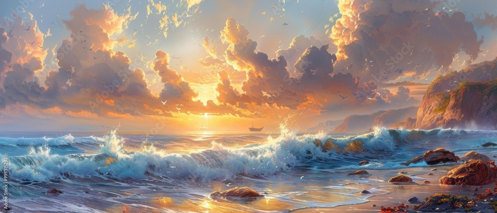 Wall mural Serene Sunset Over Calm Ocean Waves