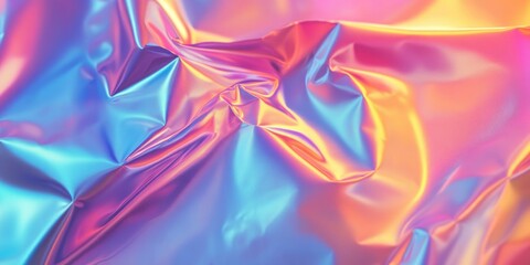 Holographic foil texture with a colorful gradient background creating an abstract defocused wallpaper illustration