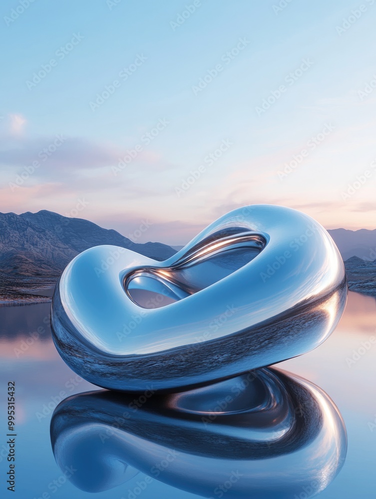 Poster fantasy 3d render featuring an abstract futuristic background with a serene landscape calm waters a 