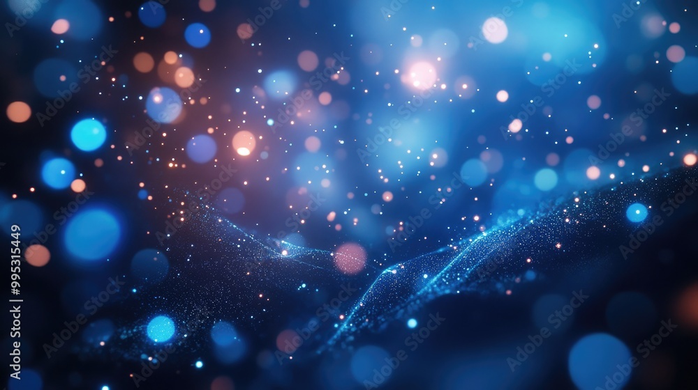 Poster futuristic sci fi backdrop featuring luminous blue particles suspended in the air creating a vibrant