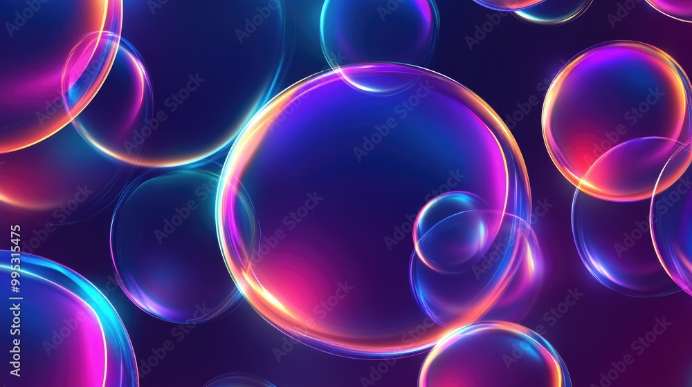 Poster glowing abstract background featuring shiny circles in a 2d cartoon style