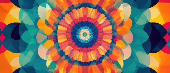 Abstract circular design featuring a kaleidoscope effect in vibrant colors