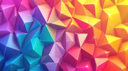 Obraz premium Rainbow abstract low poly prism background featuring a vivid spectrum gradient Colorful 2D cartoon style backdrop with multicolored shiny neon effect
